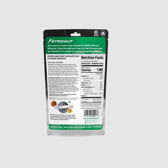 Astronaut Ice Cream - Mint Chocolate Chip Ice Cream Sandwich back of package ingredients