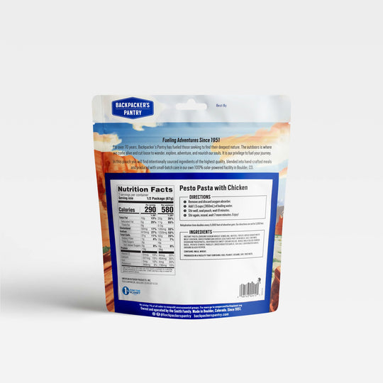 Backpacker's Pantry Pesto Pasta with Chicken Back of Package