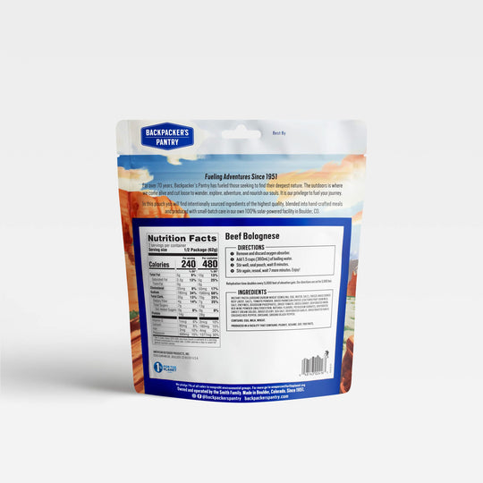 Backpacker's Pantry Beef Bolognese Back of Package