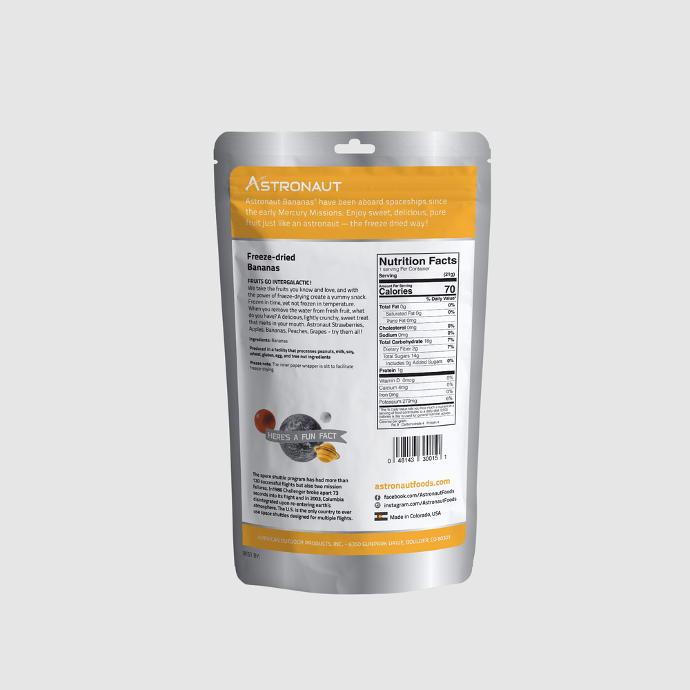 Astronaut Fruit - Freeze-dried bananas back of package with ingredients