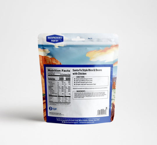 Backpacker's Pantry Santa Fe Style Rice and Beans with Chicken Back of Package