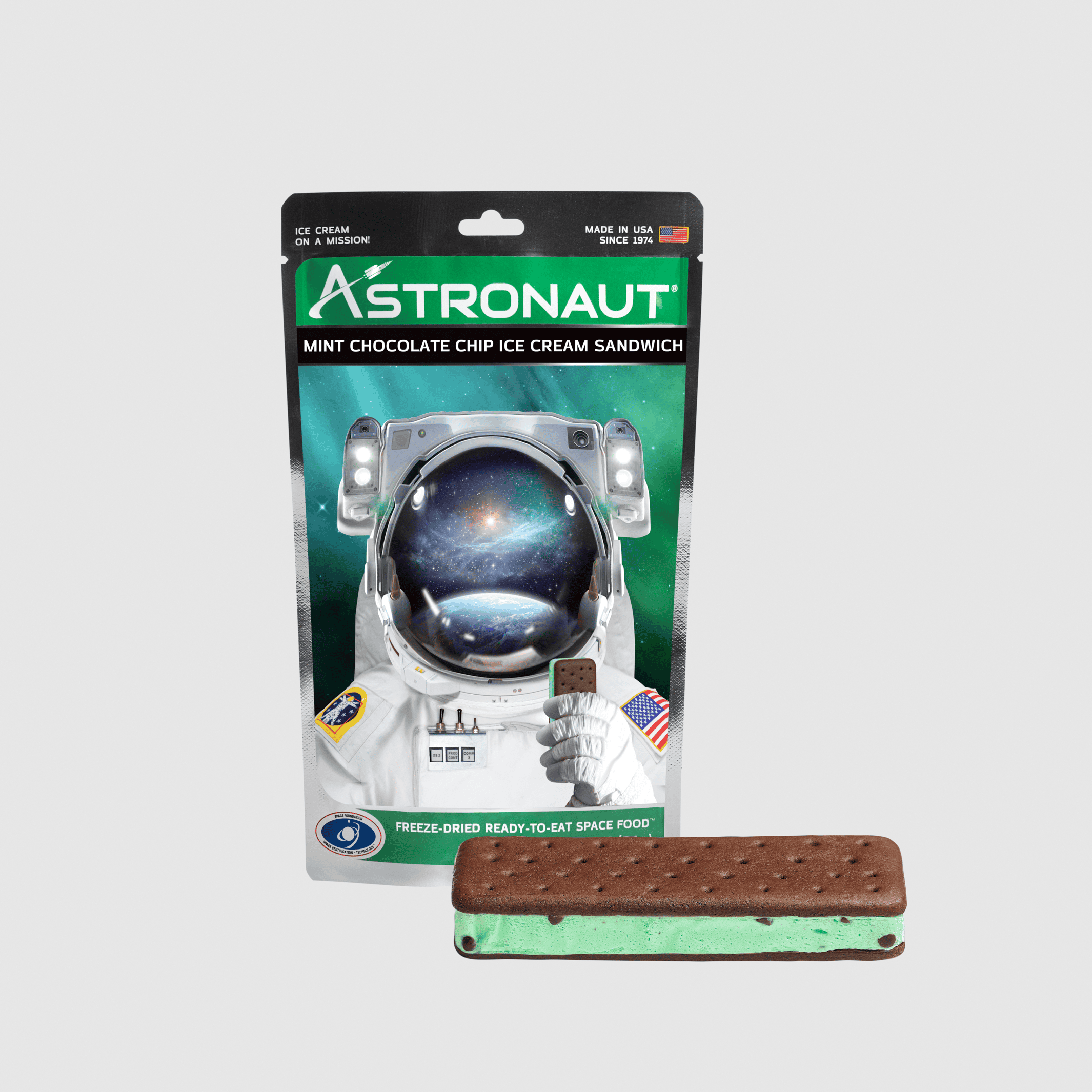 Astronaut Ice Cream - Mint Chocolate Chip Ice Cream Sandwich with ice cream image