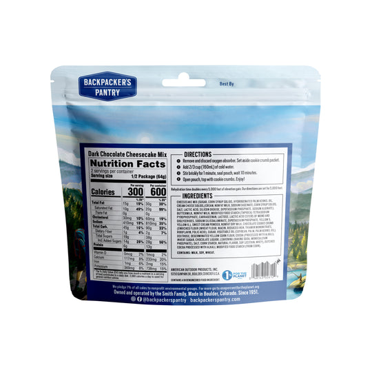 Backpacker's Pantry Dark Chocolate Cheesecake Back of Package