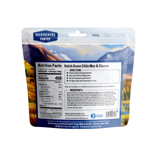 Backpacker's Pantry Hatch Green Chile Mac & Cheese Back of Package