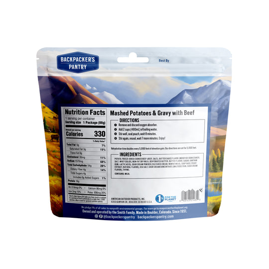 Backpacker's Pantry Mashed Potatoes & Gravy with Beef Back of Package