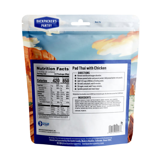 Backpacker's Pantry Pad Thai with Chicken Back of package