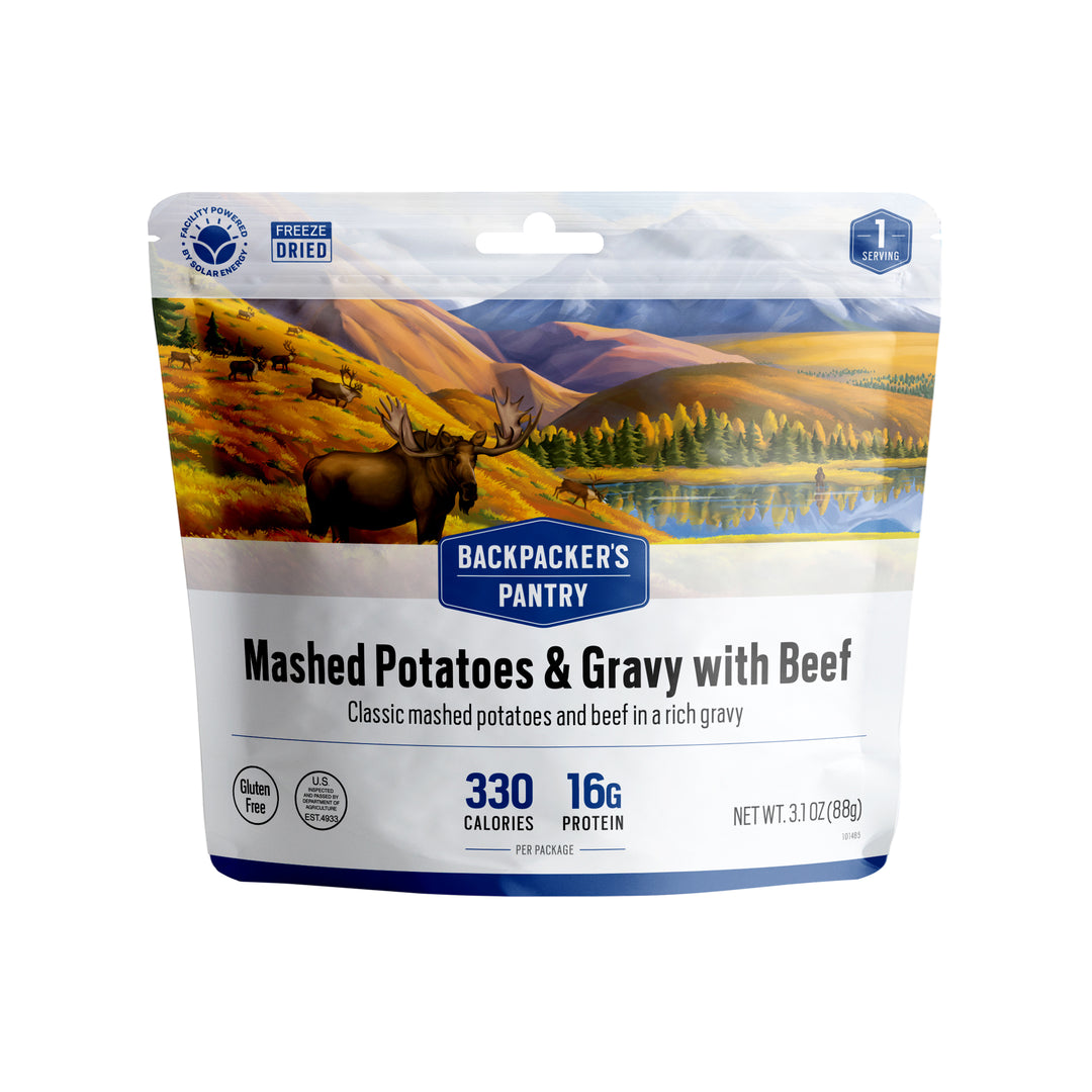 Backpacker's Pantry Mashed Potatoes & Gravy with Beef Front of Package