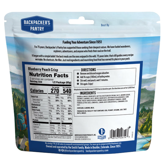 Backpackers Pantry Blueberry Peach Crisp Back of Package