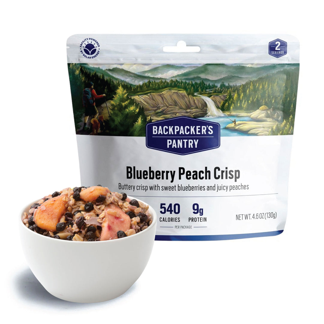 Blueberry Peach Crisp Front of Package with Prepared Bowl