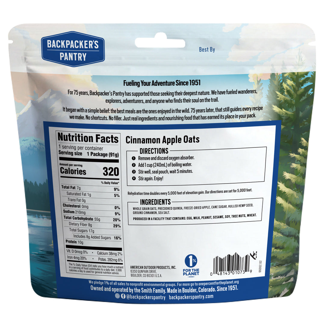 Backpacker's Pantry Cinnamon Apple Oats Back of Package
