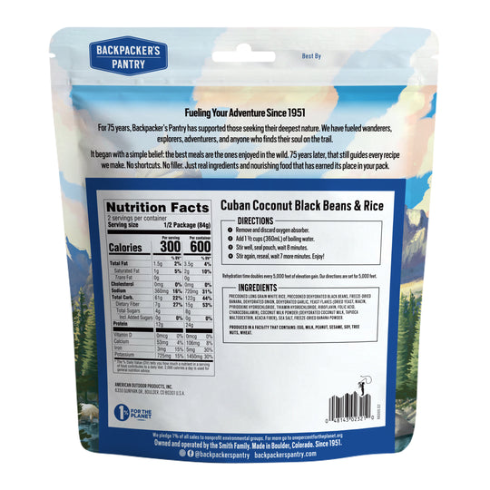 Backpacker's Pantry Cuban Coconut Black Beans & Rice Back of Package