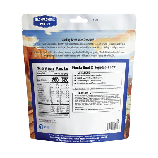 Backpacker's Pantry Fiesta Beef & Vegetable Bowl Front of Package