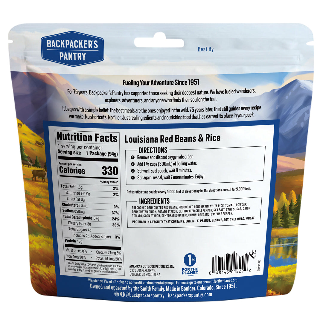 Backpacker's Pantry Louisiana Red Beans & Rice Back of Package