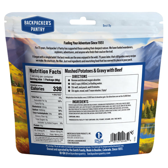 Backpacker's Pantry Mashed Potatoes & Gravy with Beef Back of Package