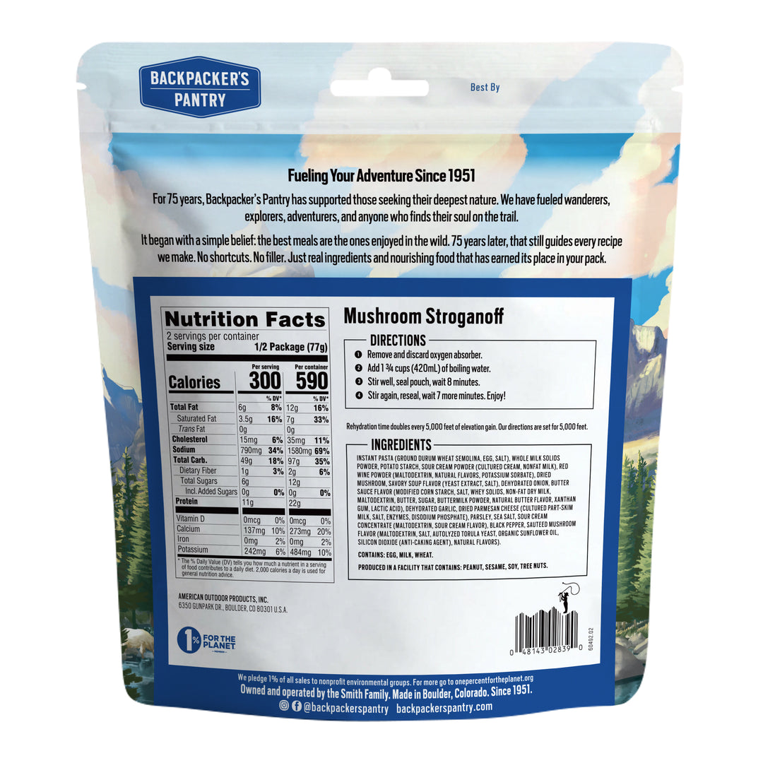 Backpacker's Pantry Mushroom Stroganoff Back of Package