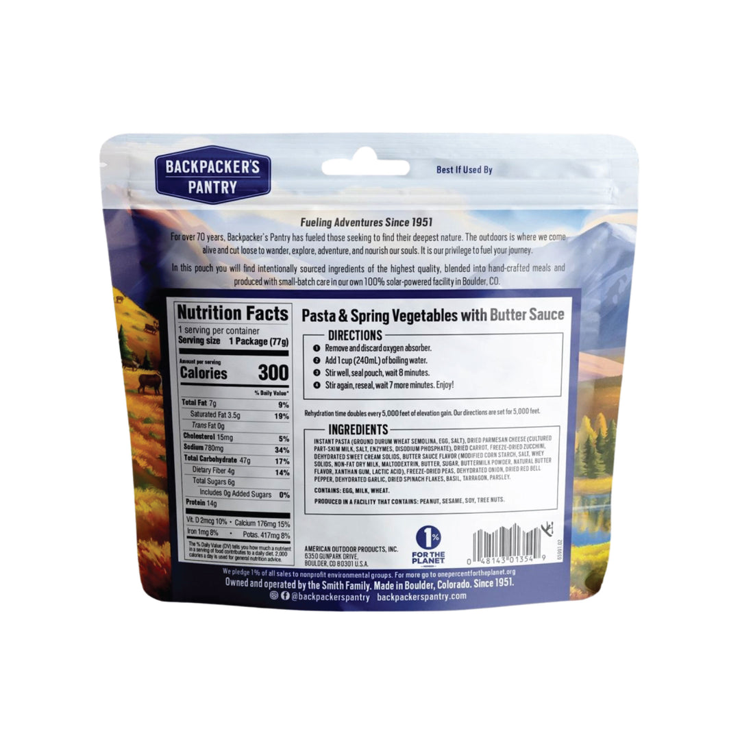 Backpacker's Pantry Pasta & Spring Vegetables with Butter Sauce Front of Package