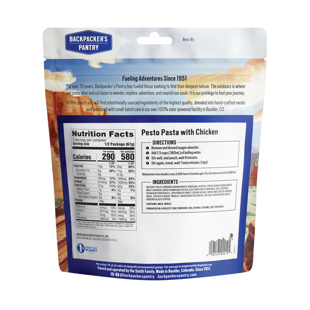 Backpacker's Pantry Pesto Pasta with Chicken Back of Package