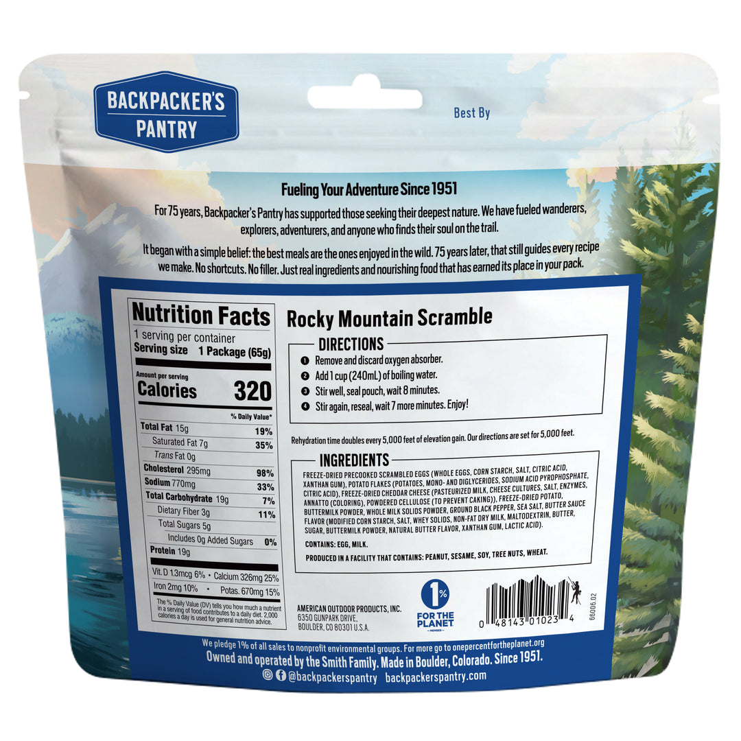 Backpacker's Pantry Rocky Mountain Scramble Back of Package