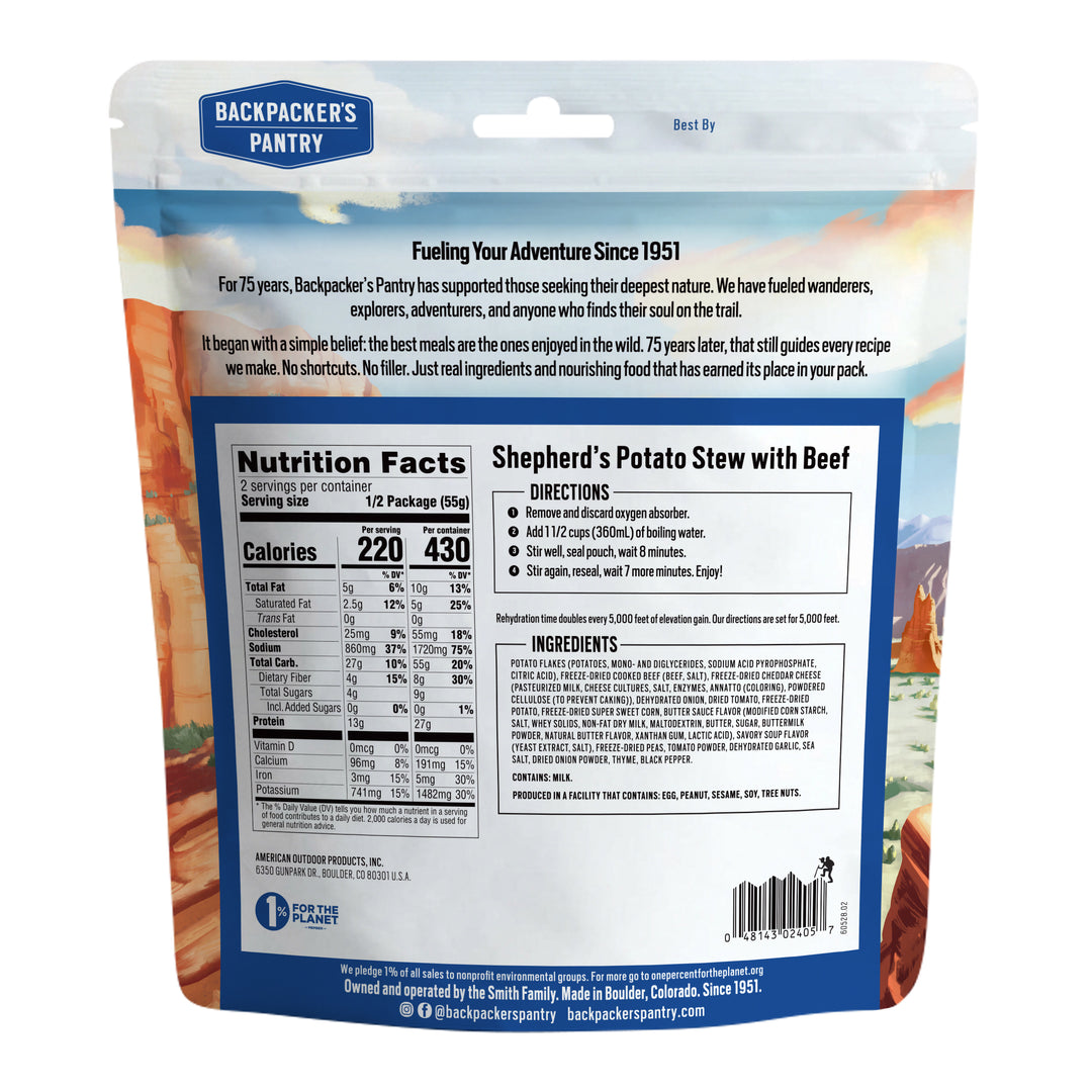 Backpacker's Pantry Shepherd's Potato Stew with Beef Back of Package