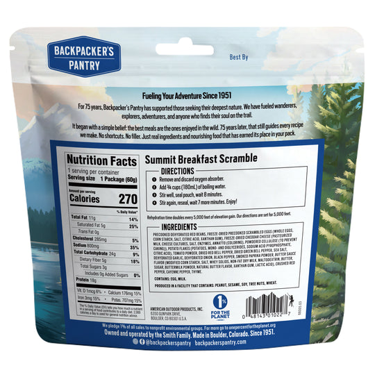 Backpacker's Pantry Summit Breakfast Scramble Back of Package