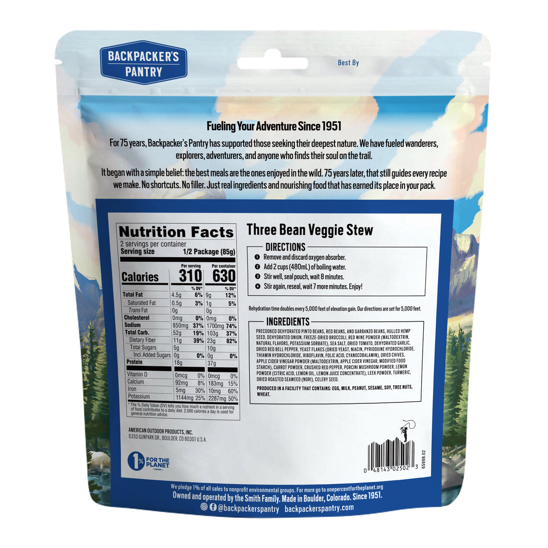 Backpacker's Pantry Three Bean Veggie Stew Back of Package