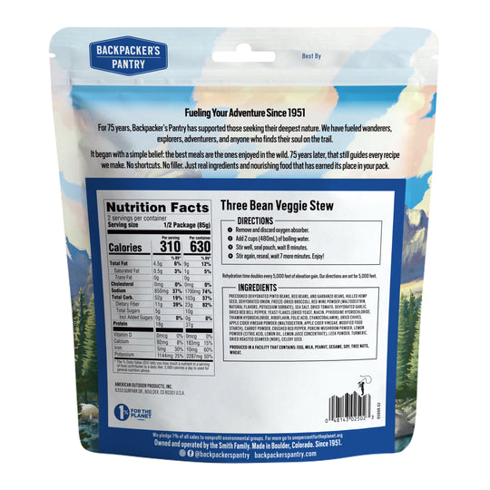 Backpacker's Pantry Three Bean Veggie Stew Back of Package
