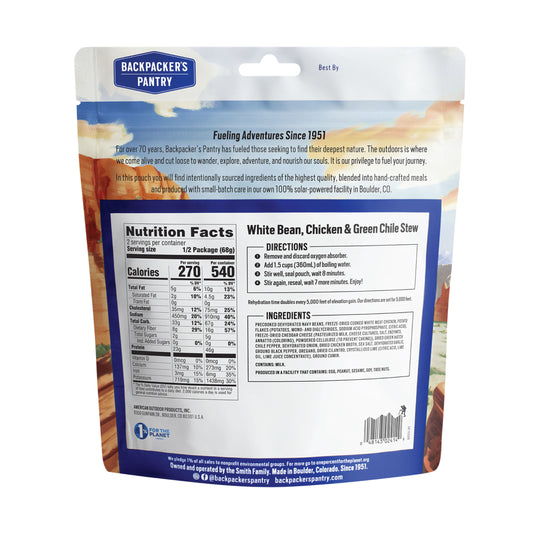 Backpacker's Pantry White Bean, Chicken, and Green Chile Stew Back of Package